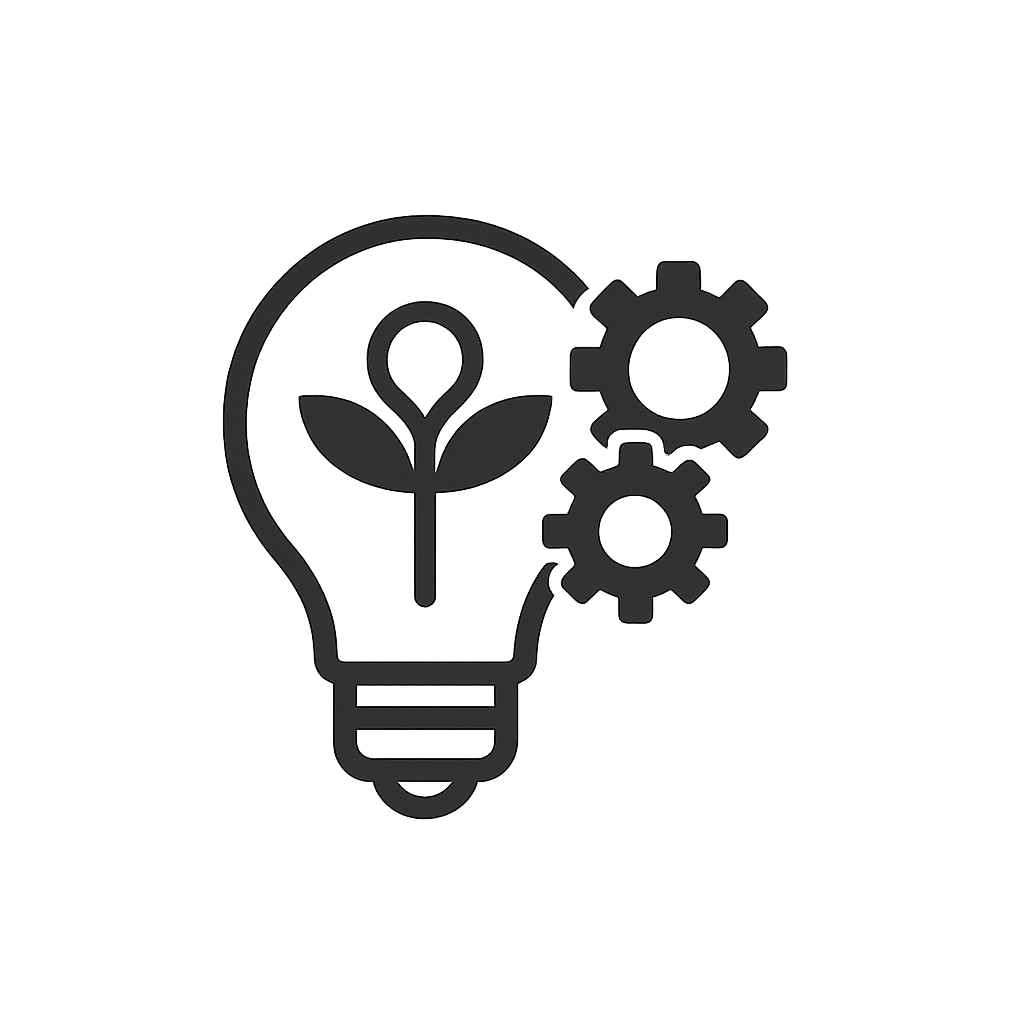 Lightbulb with gears and brain symbol representing teamwork, innovation, and cognitive strategy.