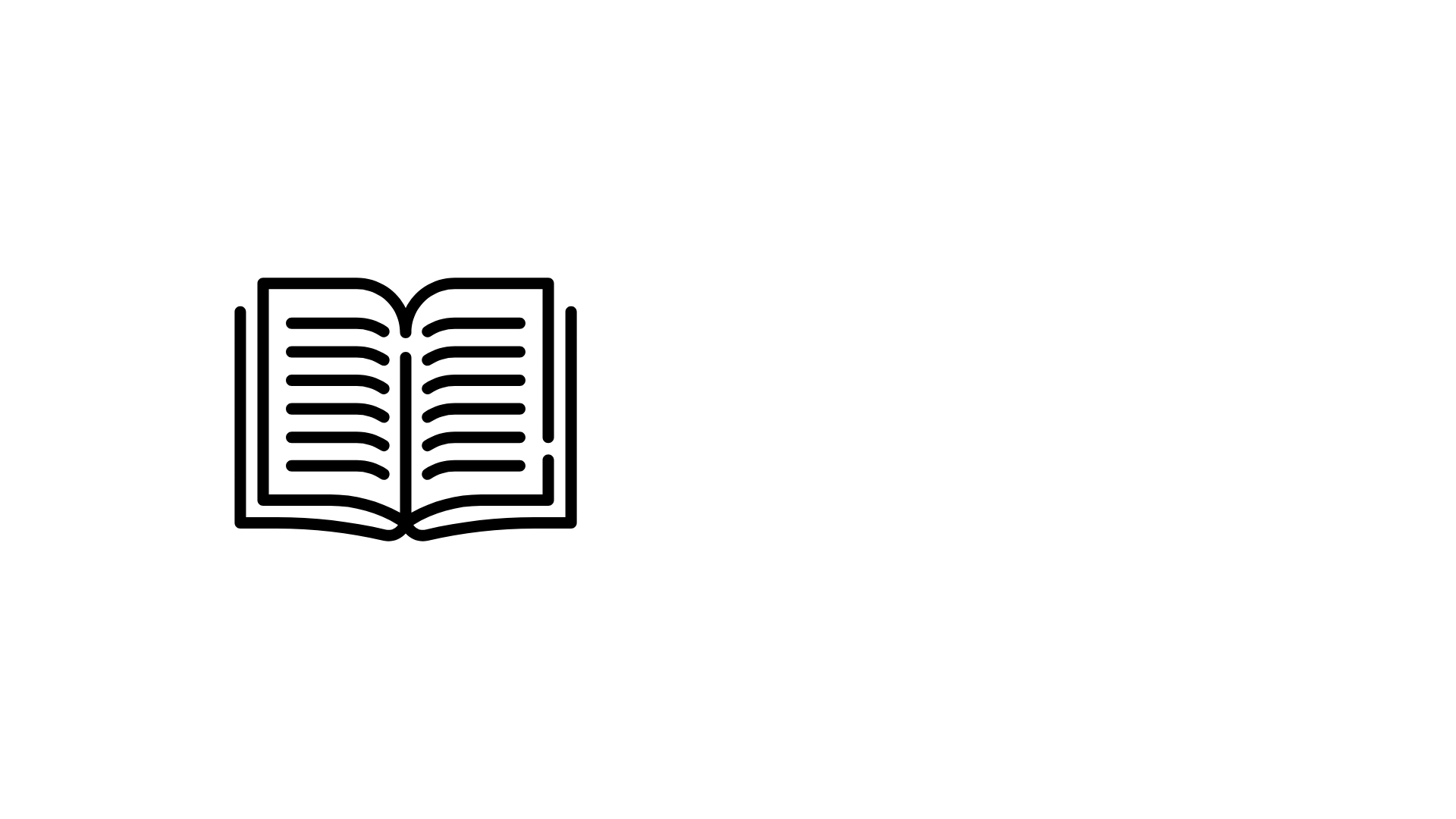 Minimal black line icon of an open book, symbolizing the story and origins of Mind Modes™.