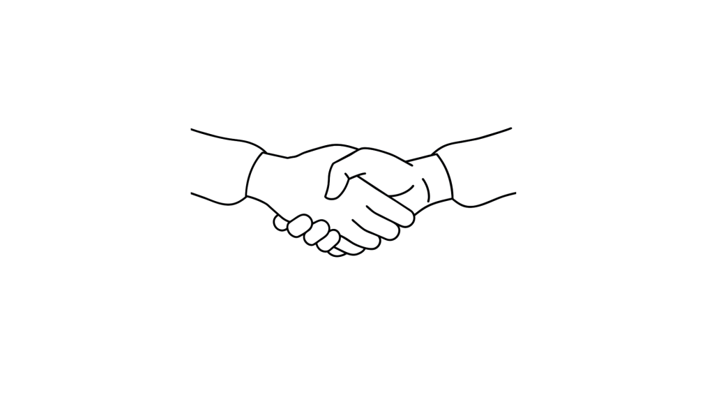 Minimal black line icon of a handshake, symbolizing trust, connection, and genuine collaboration — representing why clients choose Ivy.