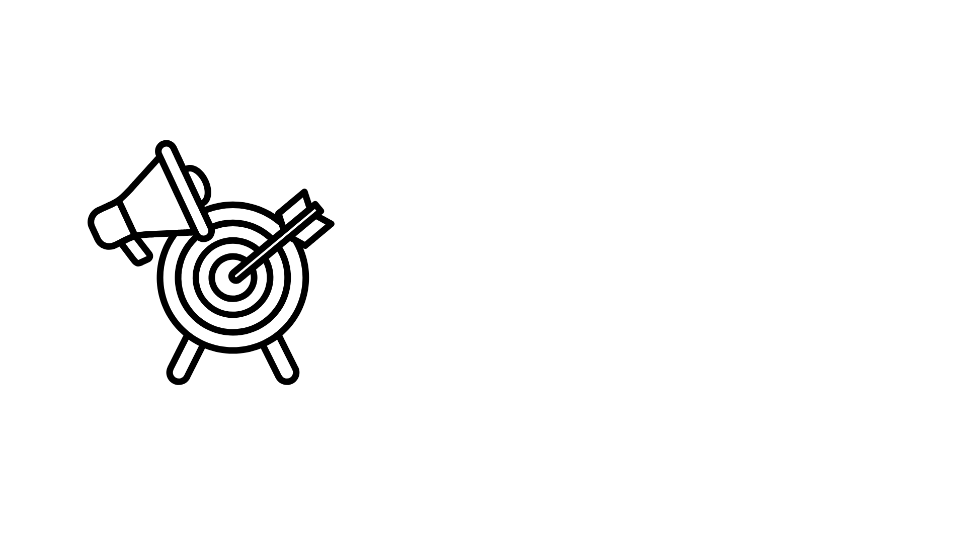 Minimal black line icon of a target with an arrow and megaphone, symbolizing the mission and vision of Mind Modes™ — clarity of purpose and meaningful impact.