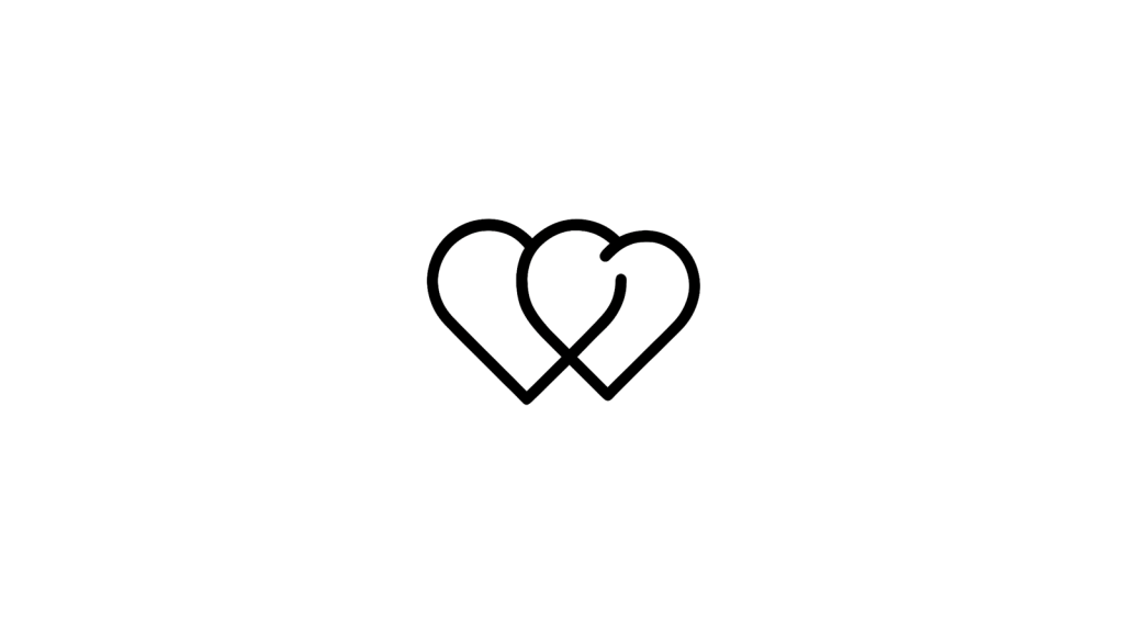 Minimalist overlapping hearts icon representing couples compatibility.
