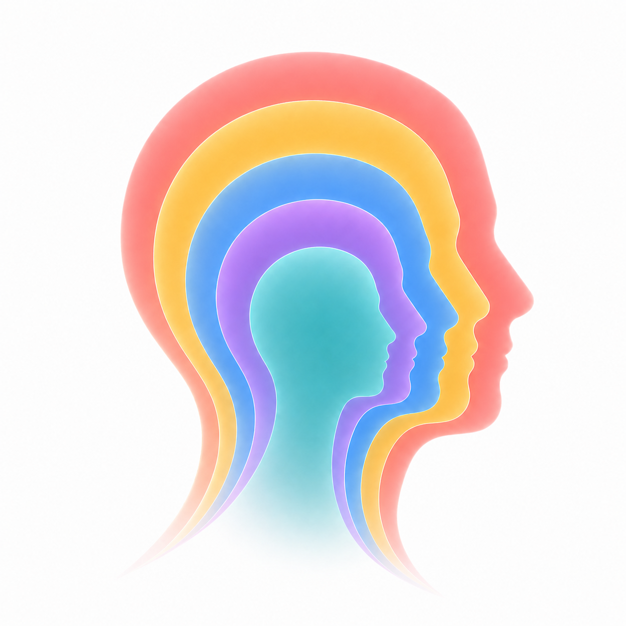 A layered silhouette of five overlapping head profiles in different colors, representing the five Mind Modes® that shape how each learner thinks and processes information.